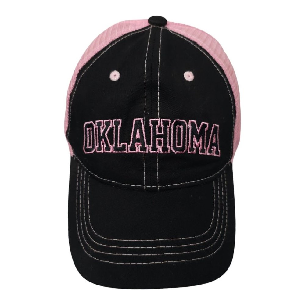 Real Time Oklahoma Mesh Snapback Cap Trucker Baseball Hat Pink Black Embroidered